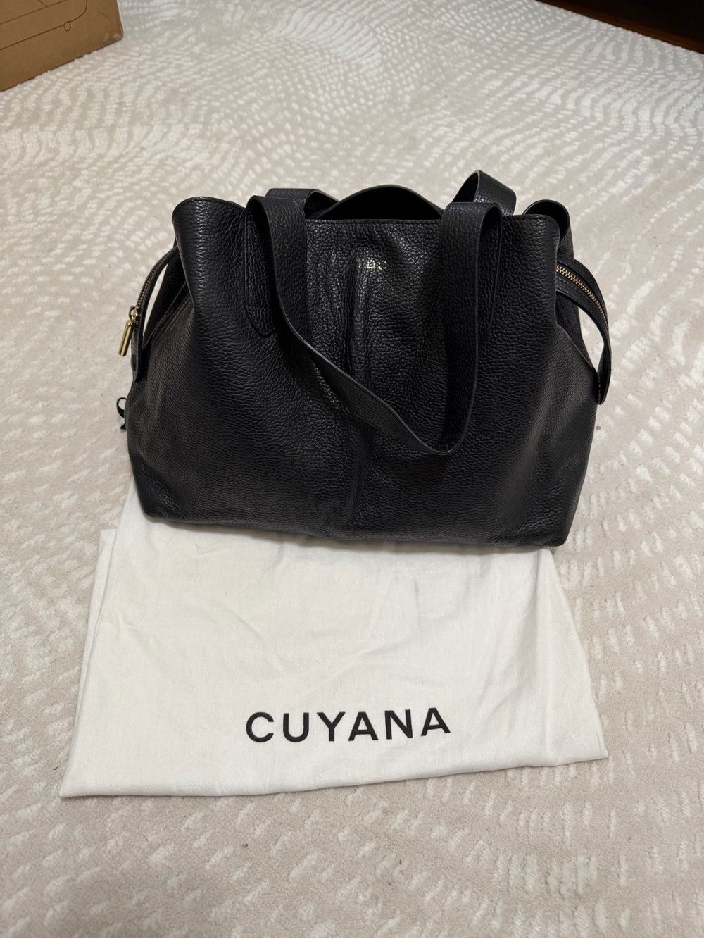 Like New Cuyana Black Pebbled Leather Tote with Top Handles